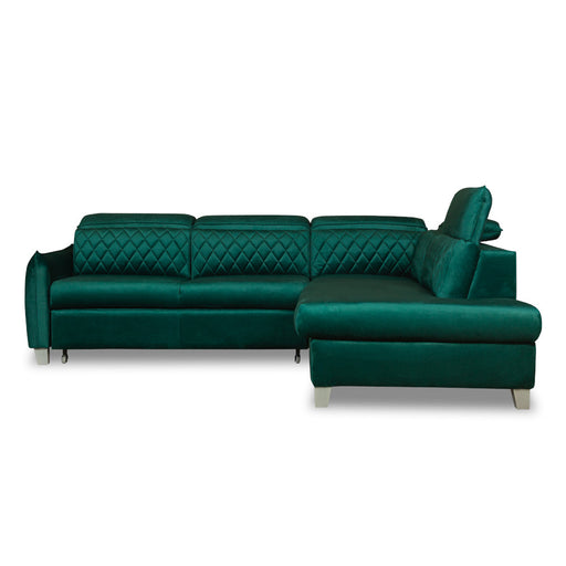 Coltar Extensibil Cu Otoman Dreapta Cu Lada Tiago, 5 Locuri, Tetiere Reglabile, Verde, 255 Cm