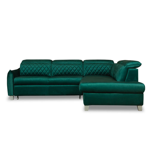 Coltar Extensibil Cu Otoman Dreapta Cu Lada Tiago, 5 Locuri, Tetiere Reglabile, Verde, 255 Cm