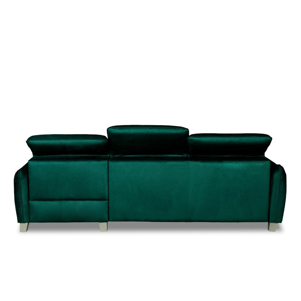 Coltar Extensibil Cu Otoman Stanga Cu Lada Tiago, 5 Locuri, Tetiere Reglabile, Verde, 255 Cm