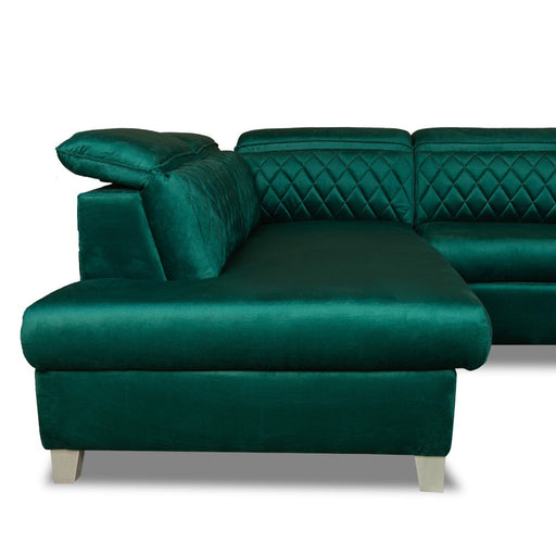 Coltar Extensibil Cu Otoman Stanga Cu Lada Tiago, 5 Locuri, Tetiere Reglabile, Verde, 255 Cm