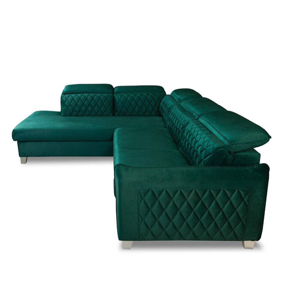 Coltar Extensibil Cu Otoman Stanga Cu Lada Tiago, 5 Locuri, Tetiere Reglabile, Verde, 255 Cm
