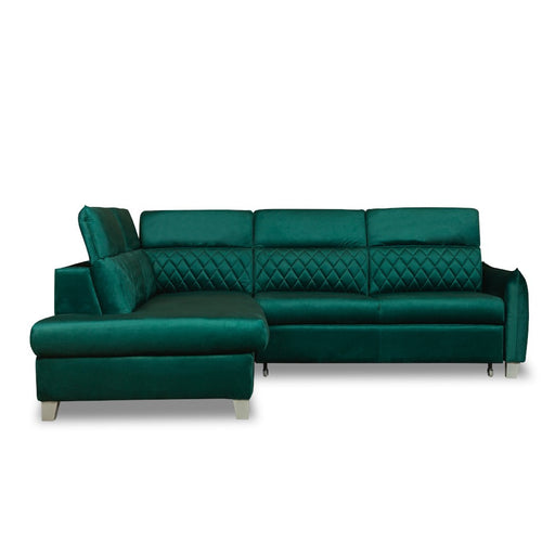 Coltar Extensibil Cu Otoman Stanga Cu Lada Tiago, 5 Locuri, Tetiere Reglabile, Verde, 255 Cm