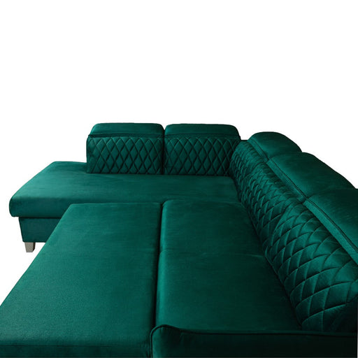 Coltar Extensibil Cu Otoman Stanga Cu Lada Tiago, 5 Locuri, Tetiere Reglabile, Verde, 255 Cm