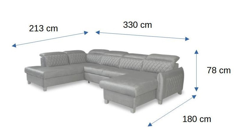 Coltar U Extensibil Tiago Cu Lada, Stanga, 6 Locuri, Tetiere Reglabile, Albastru 330 Cm