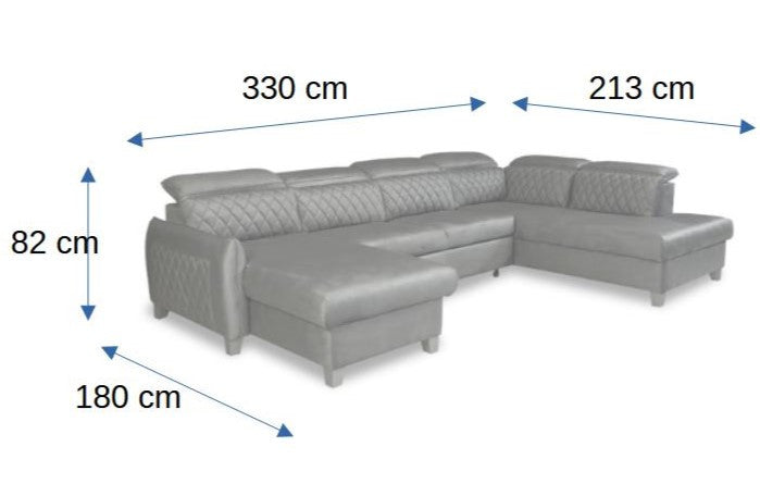 Coltar U Extensibil Cu Lada Tiago, Dreapta, 6 Locuri, Tetiere Reglabile, Gri 330 Cm