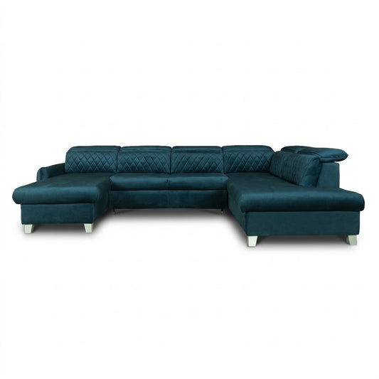 Coltar U Extensibil Tiago, 6 Locuri, Tetiere Reglabile,330 Cm albastru dreapta cu lada #variant:albastru #variant:dreapta #variant:cu-lada