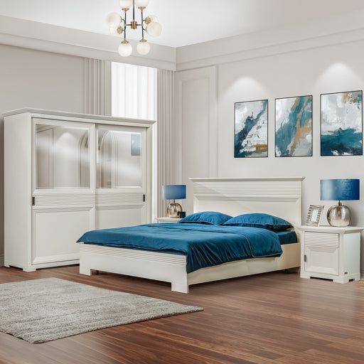 Set Dormitor Verona Bianco, Pat Cu Dimensiune saltea 160 X 200 Cm, 2 Noptiere Si Dulap