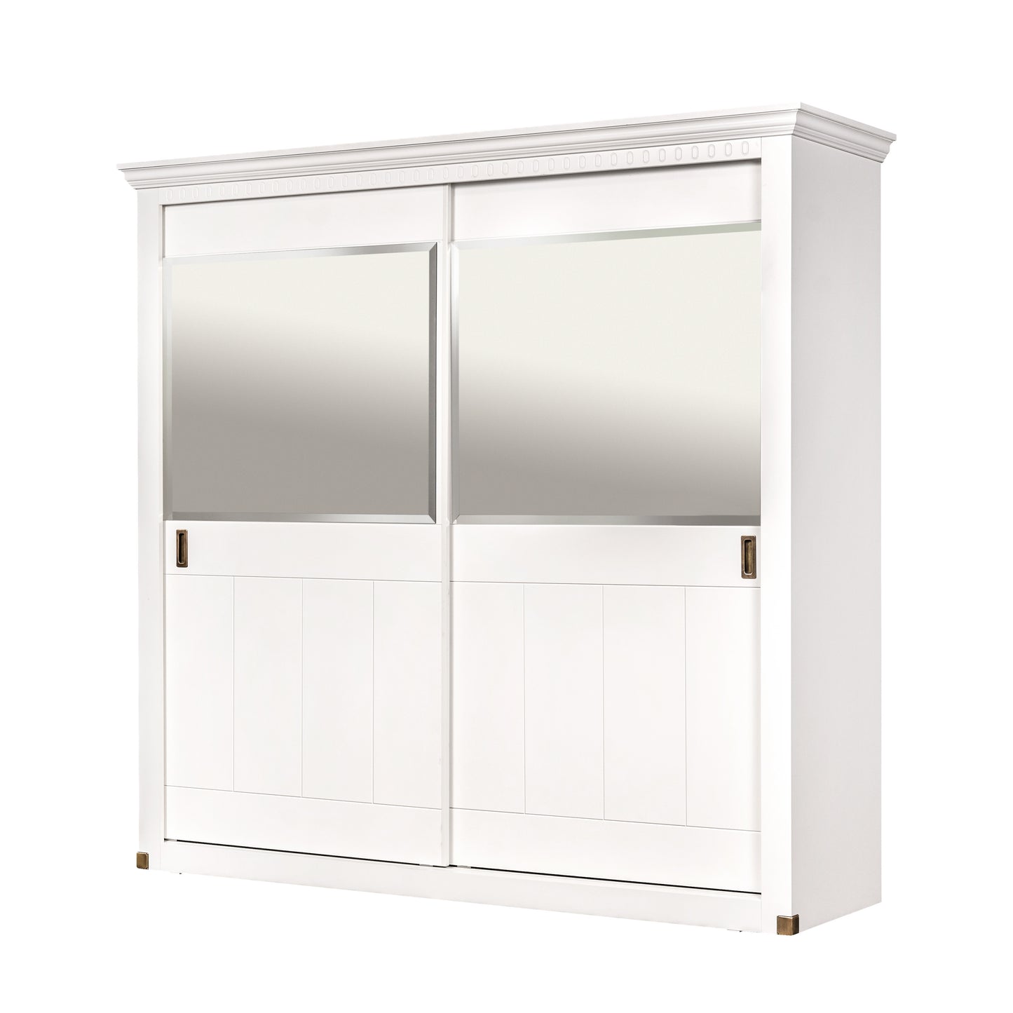 Set Dormitor Saint Tropez Alb, Pat Tapitat Cu Dimensiune Saltea 160 X 200, Dulap Cu Usi Culisante, 2 Noptiere, Vopsit Alb