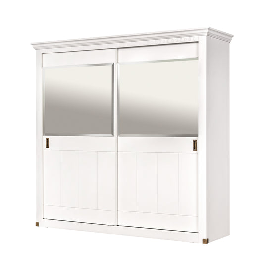Set Dormitor Saint Tropez Alb, Pat  Cu Dimensiune Saltea 160 X 200, Dulap Cu Usi Culisante, 2 Noptiere, Vopsit Alb