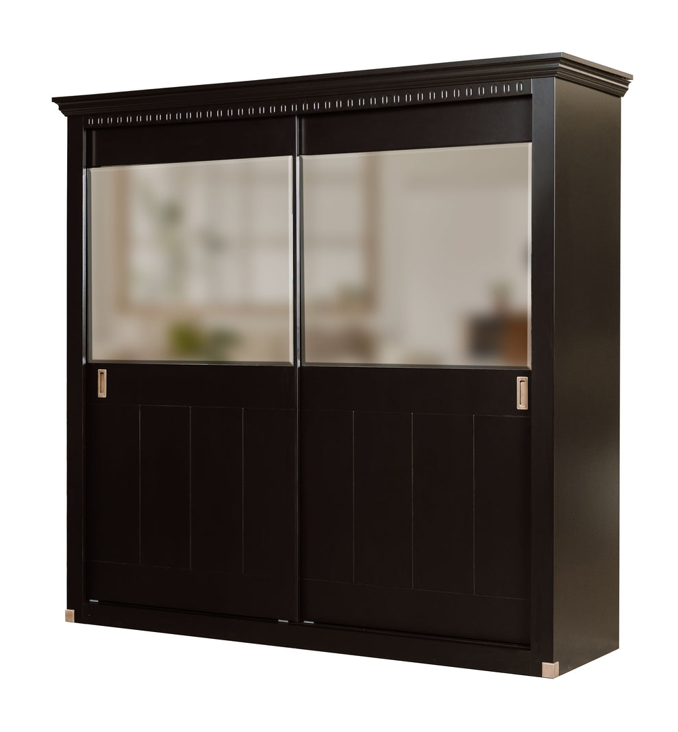 Set Dormitor Saint Tropez Negru, Pat Cu Dimensiune Saltea 160 X 200, Dulap Cu Usi Culisante, 2 Noptiere, Vopsit Negru