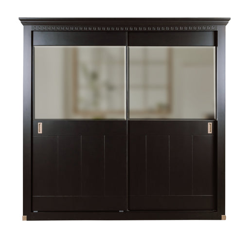 Set Dormitor Saint Tropez Negru, Pat Cu Dimensiune Saltea 160 X 200, Dulap Cu Usi Culisante, 2 Noptiere, Vopsit Negru