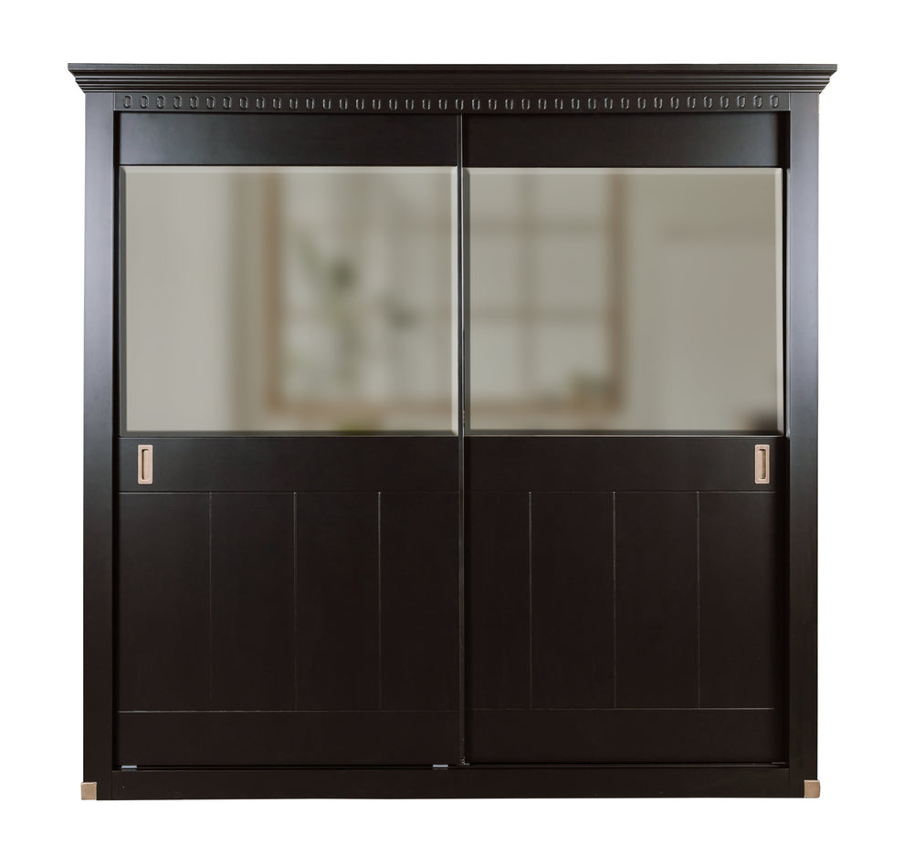 Set Dormitor Saint Tropez Negru, Pat Cu Dimensiune Saltea 160 X 200, Dulap Cu Usi Culisante, 2 Noptiere, Vopsit Negru