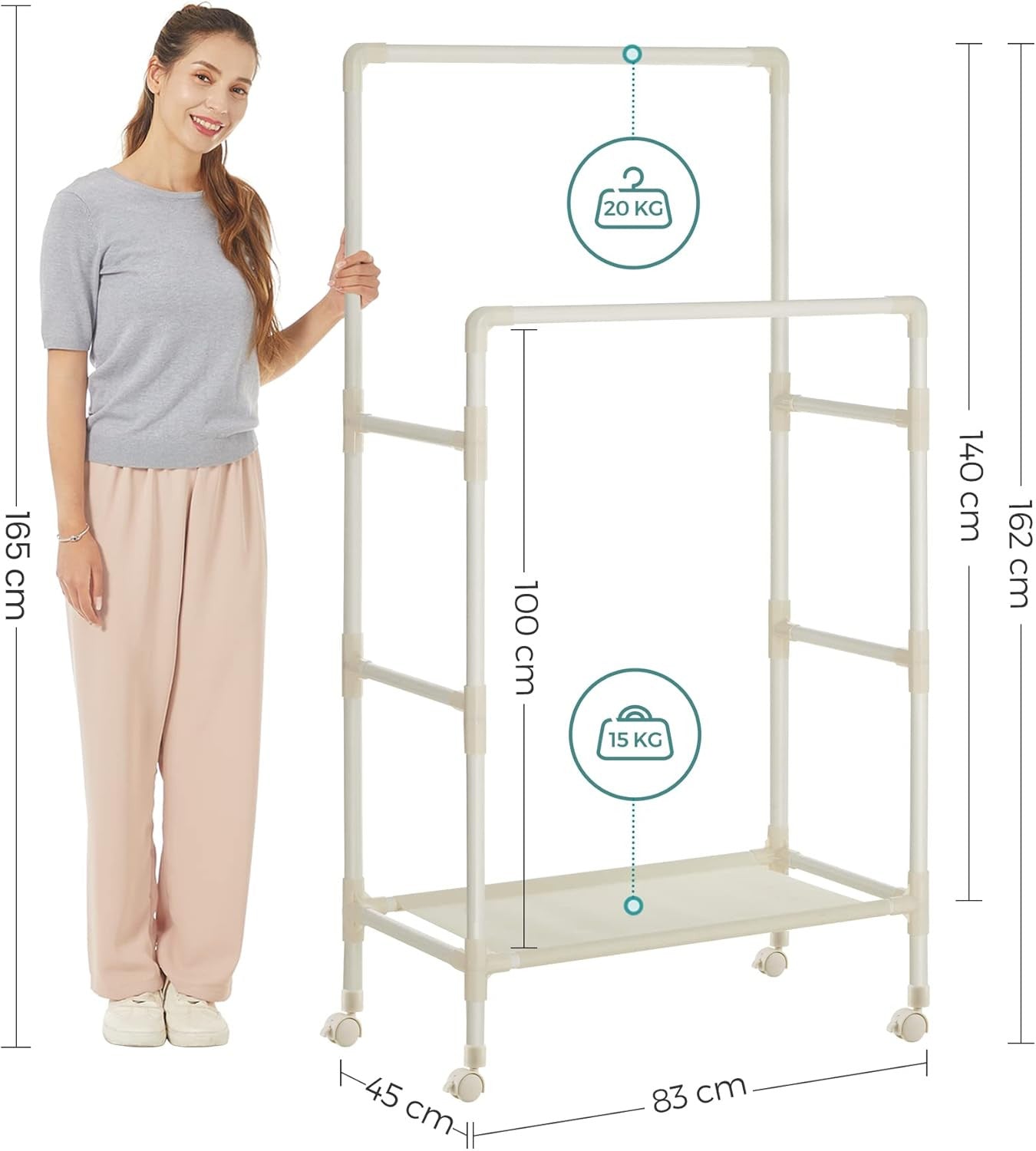 Suport Metalic Pentru Haine Cu 2 Bare Si 1 Raft, 83 Cm