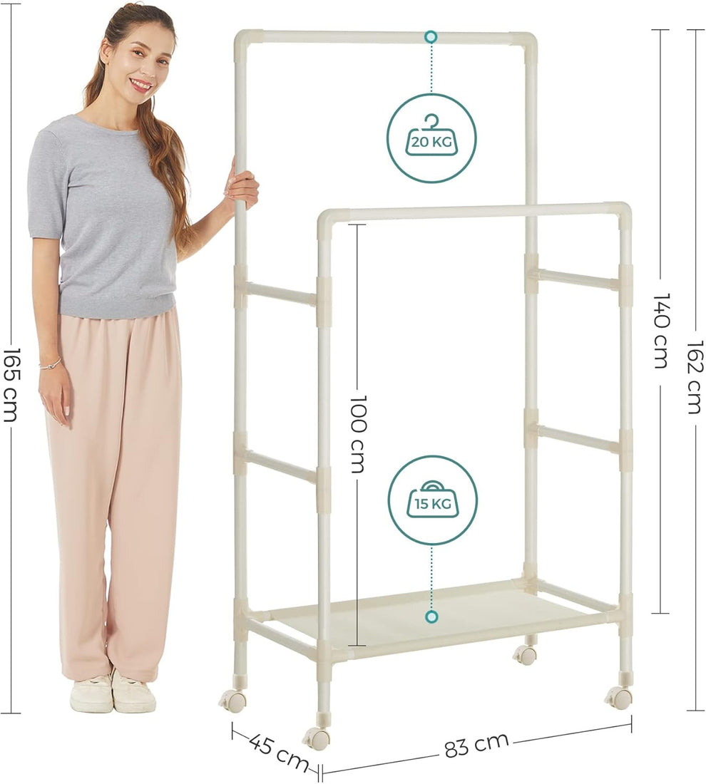 Suport Metalic Pentru Haine Cu 2 Bare Si 1 Raft, 83 Cm