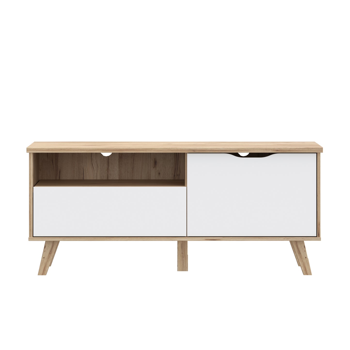 Comoda TV Mica Cu 1 Usa Si 1 Sertar Vankka, Stejar Pardosit Si Alb, 124.4 Cm