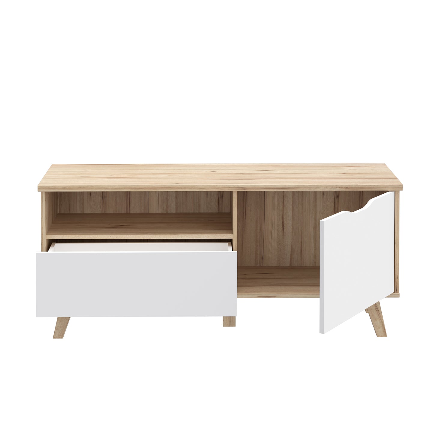 Comoda TV Mica Cu 1 Usa Si 1 Sertar Vankka, Stejar Pardosit Si Alb, 124.4 Cm