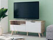 Comoda TV Mica Cu 1 Usa Si 1 Sertar Vankka, Stejar Pardosit Si Alb, 124.4 Cm