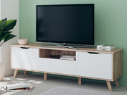 Comoda TV Mare Cu 2 Usi Si 1 Sertar Vankka, Stejar Pardosit Si Alb, 179.1 Cm