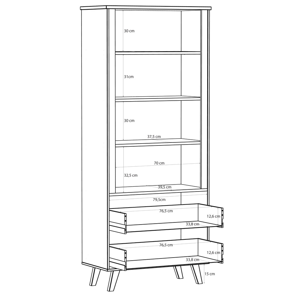 Etajera 2 Sertare Vankka, Stejar pardosit Si Alb, 84.7 Cm
