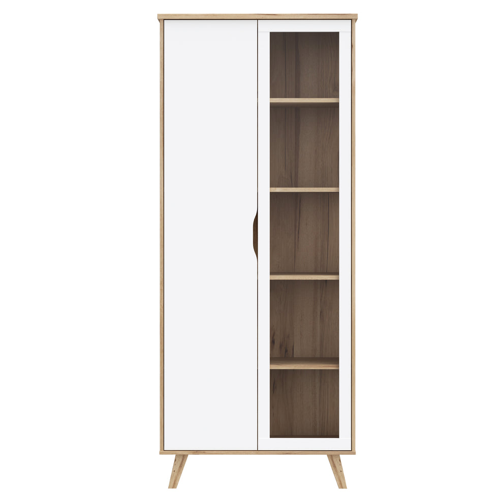 Vitrina 2 Usi Vankka, Stejar pardosit Si Alb, 84.7 Cm