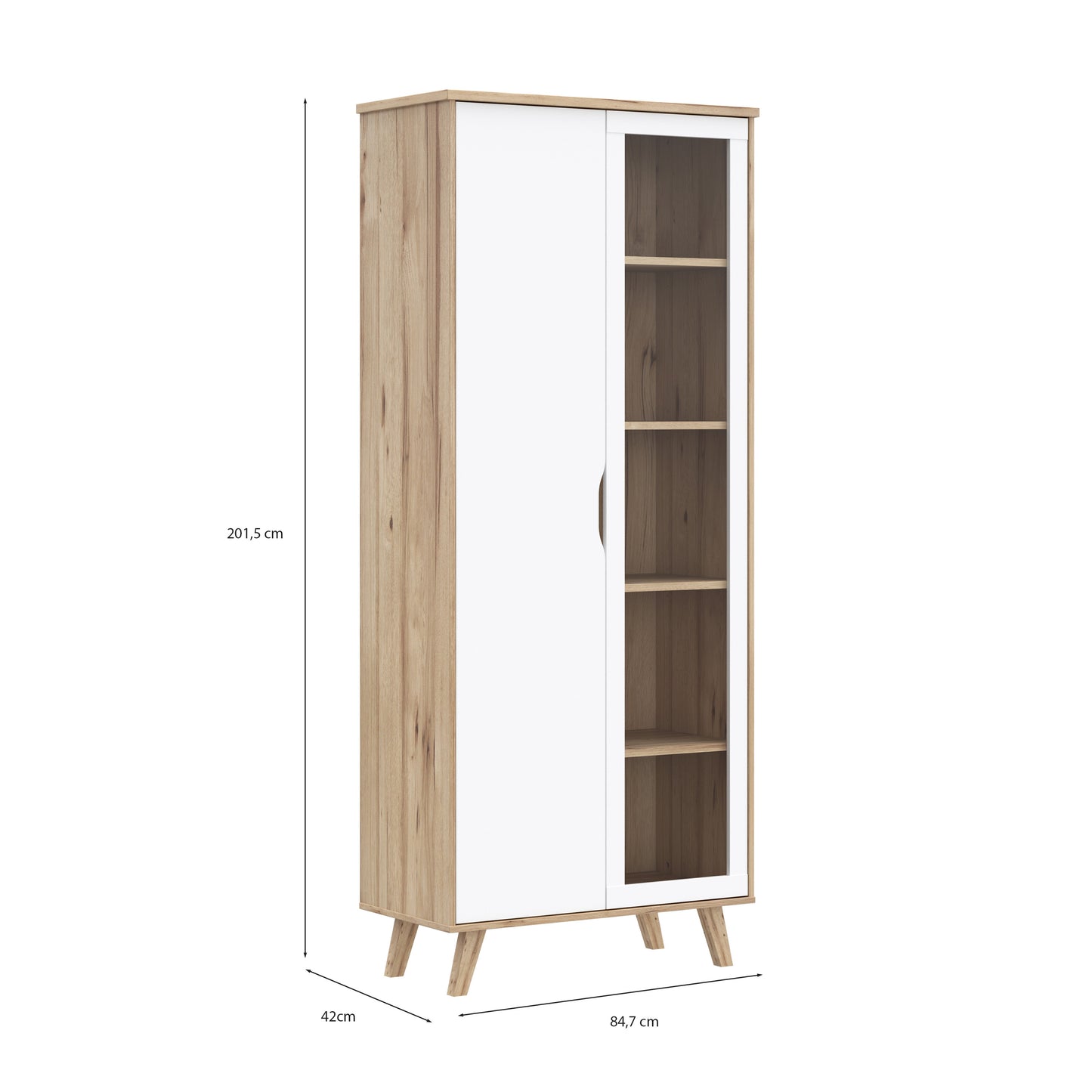 Vitrina 2 Usi Vankka, Stejar pardosit Si Alb, 84.7 Cm