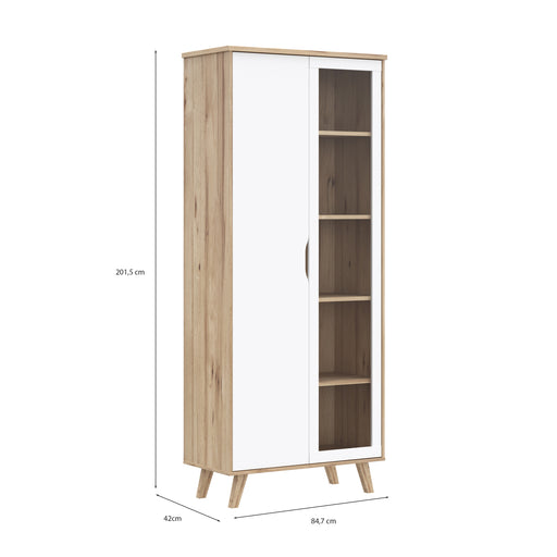 Vitrina 2 Usi Vankka, Stejar pardosit Si Alb, 84.7 Cm