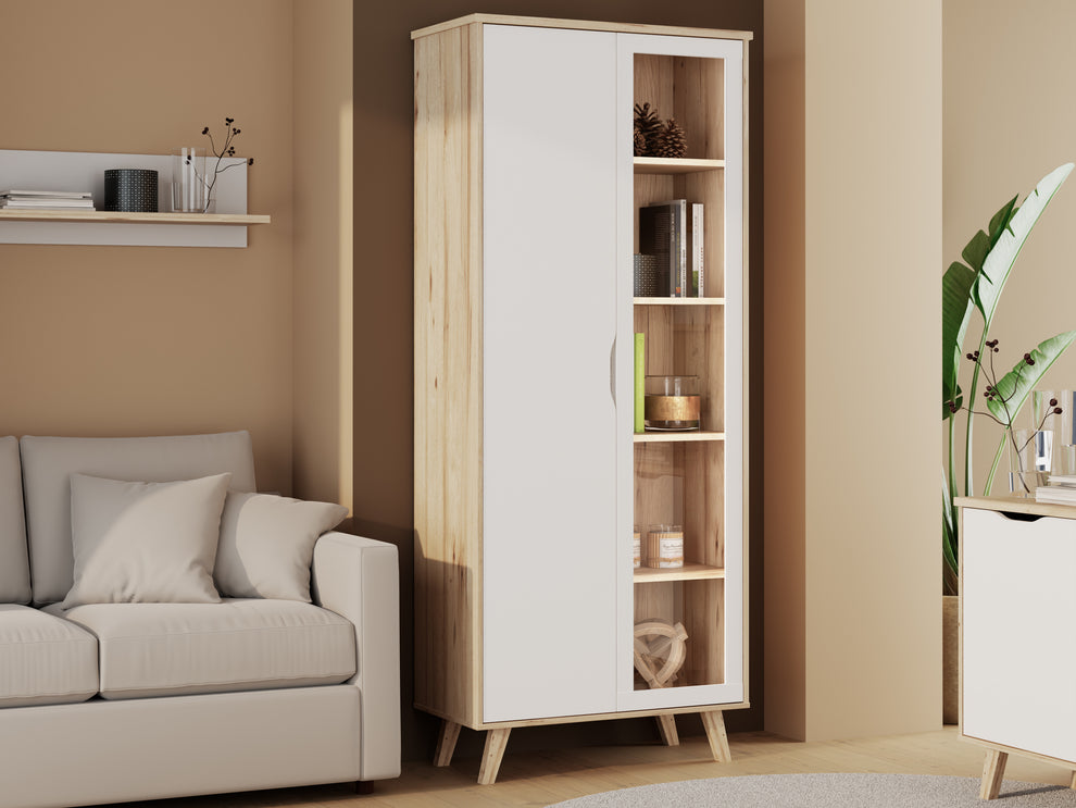 Vitrina 2 Usi Vankka, Stejar pardosit Si Alb, 84.7 Cm