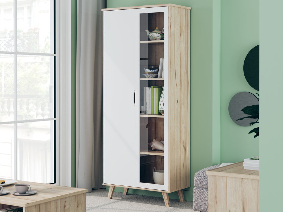 Vitrina 2 Usi Vankka, Stejar pardosit Si Alb, 84.7 Cm