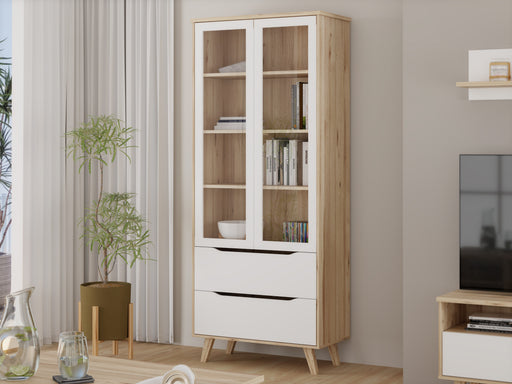 Vitrina Cu 2 Usi Si 2 Sertare Vankka, Stejar Pardosit Si Alb, 84.7 Cm