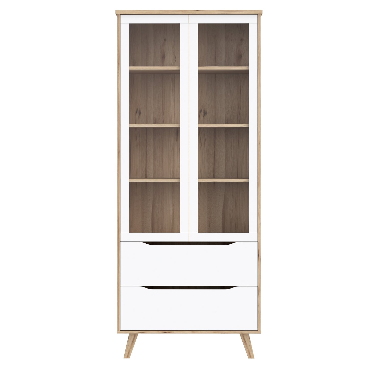 Vitrina Cu 2 Usi Si 2 Sertare Vankka, Stejar Pardosit Si Alb, 84.7 Cm