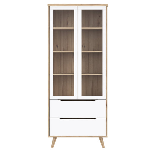 Vitrina Cu 2 Usi Si 2 Sertare Vankka, Stejar Pardosit Si Alb, 84.7 Cm