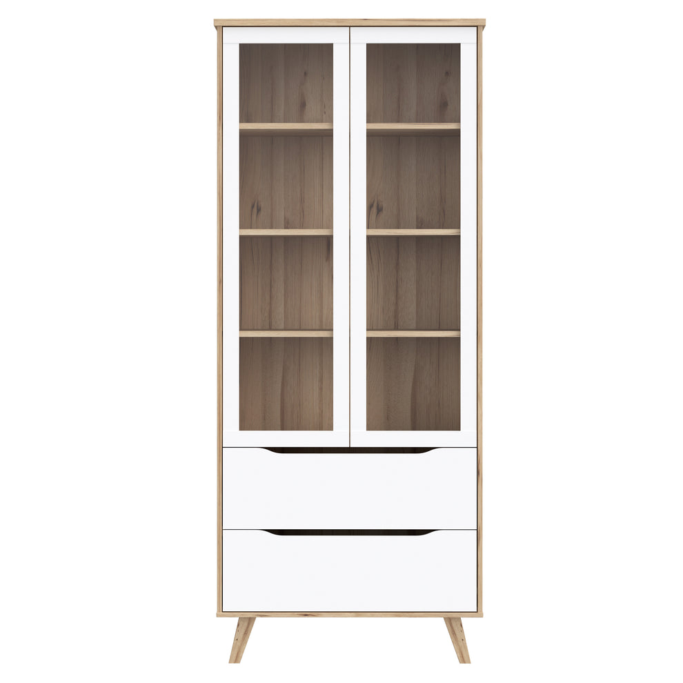 Vitrina Cu 2 Usi Si 2 Sertare Vankka, Stejar Pardosit Si Alb, 84.7 Cm