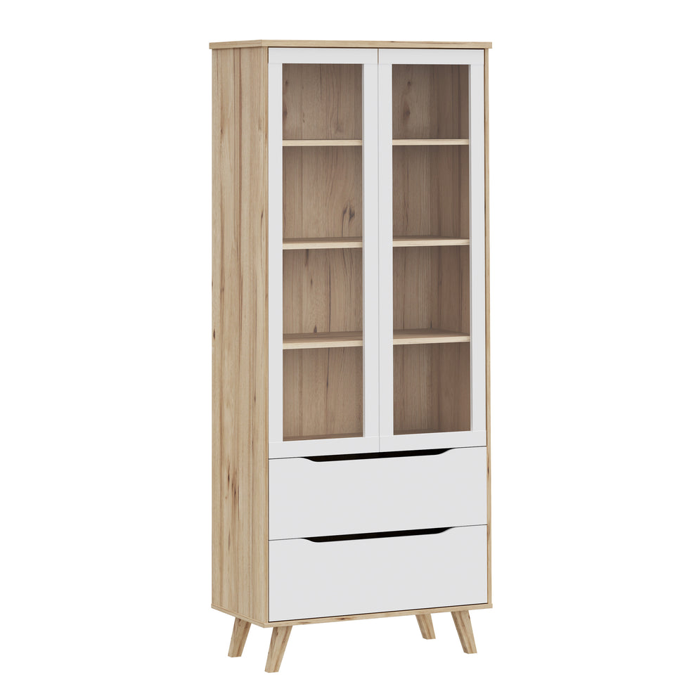 Vitrina Cu 2 Usi Si 2 Sertare Vankka, Stejar Pardosit Si Alb, 84.7 Cm