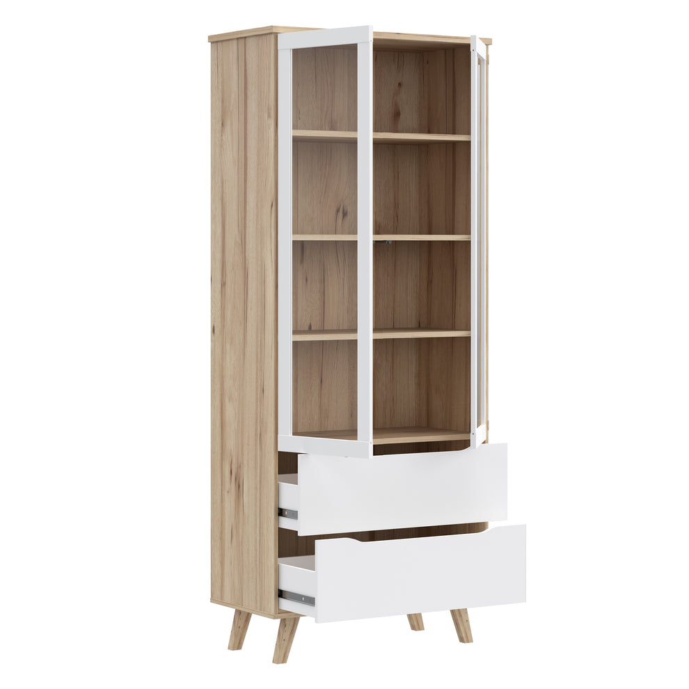 Vitrina Cu 2 Usi Si 2 Sertare Vankka, Stejar Pardosit Si Alb, 84.7 Cm