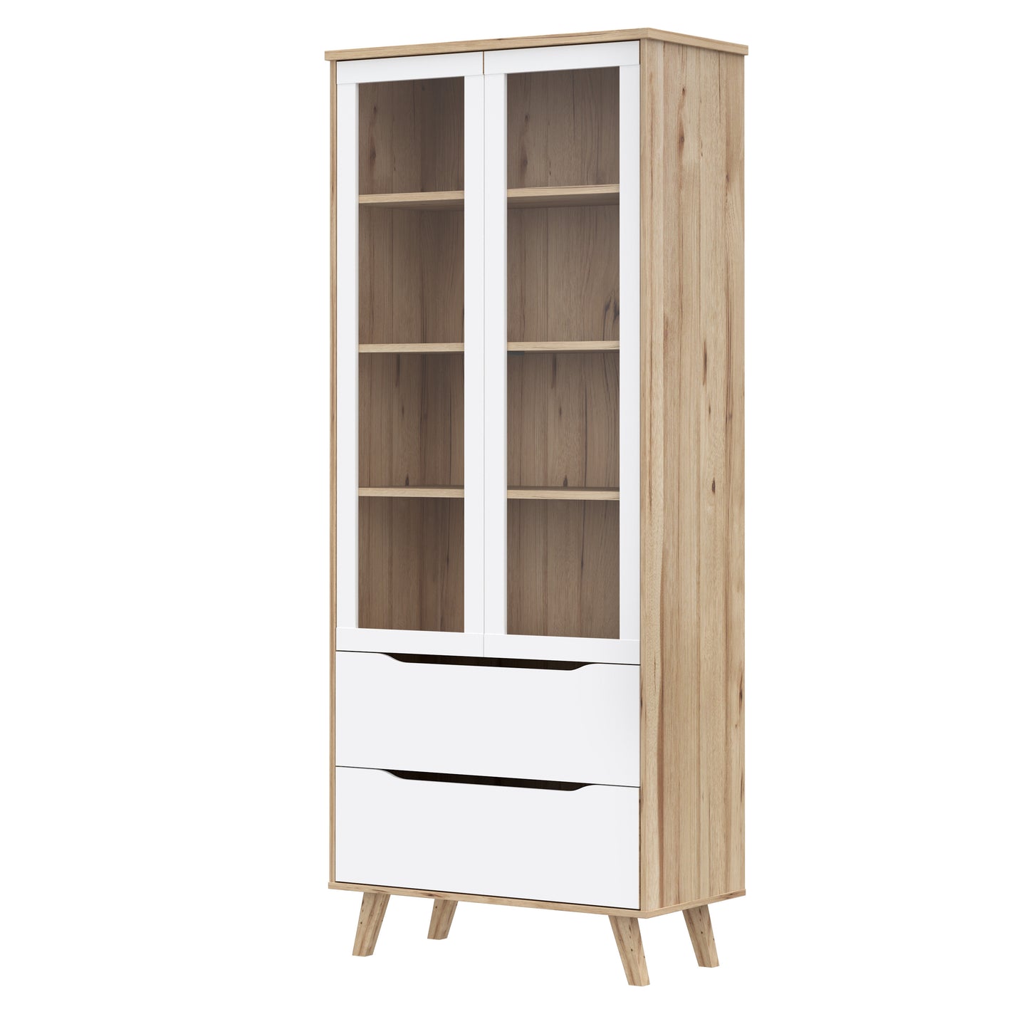 Vitrina Cu 2 Usi Si 2 Sertare Vankka, Stejar Pardosit Si Alb, 84.7 Cm