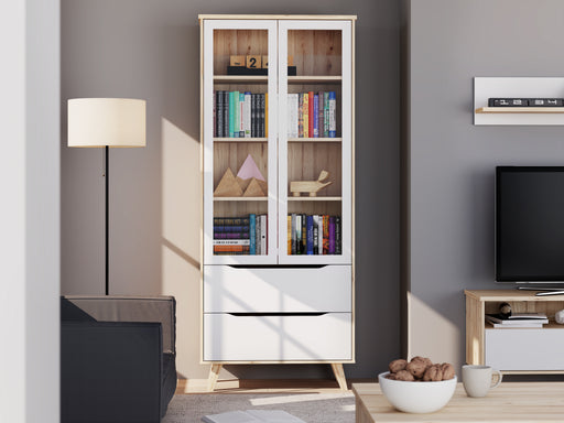 Vitrina Cu 2 Usi Si 2 Sertare Vankka, Stejar Pardosit Si Alb, 84.7 Cm