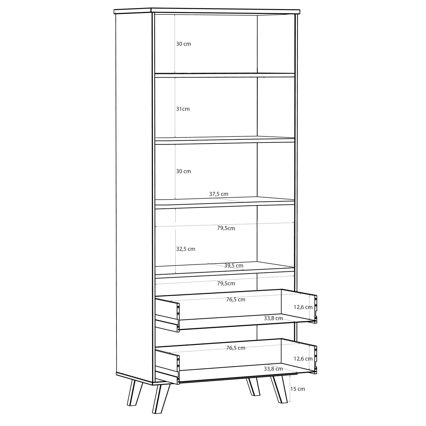 Vitrina Cu 2 Usi Si 2 Sertare Vankka, Stejar Pardosit Si Alb, 84.7 Cm