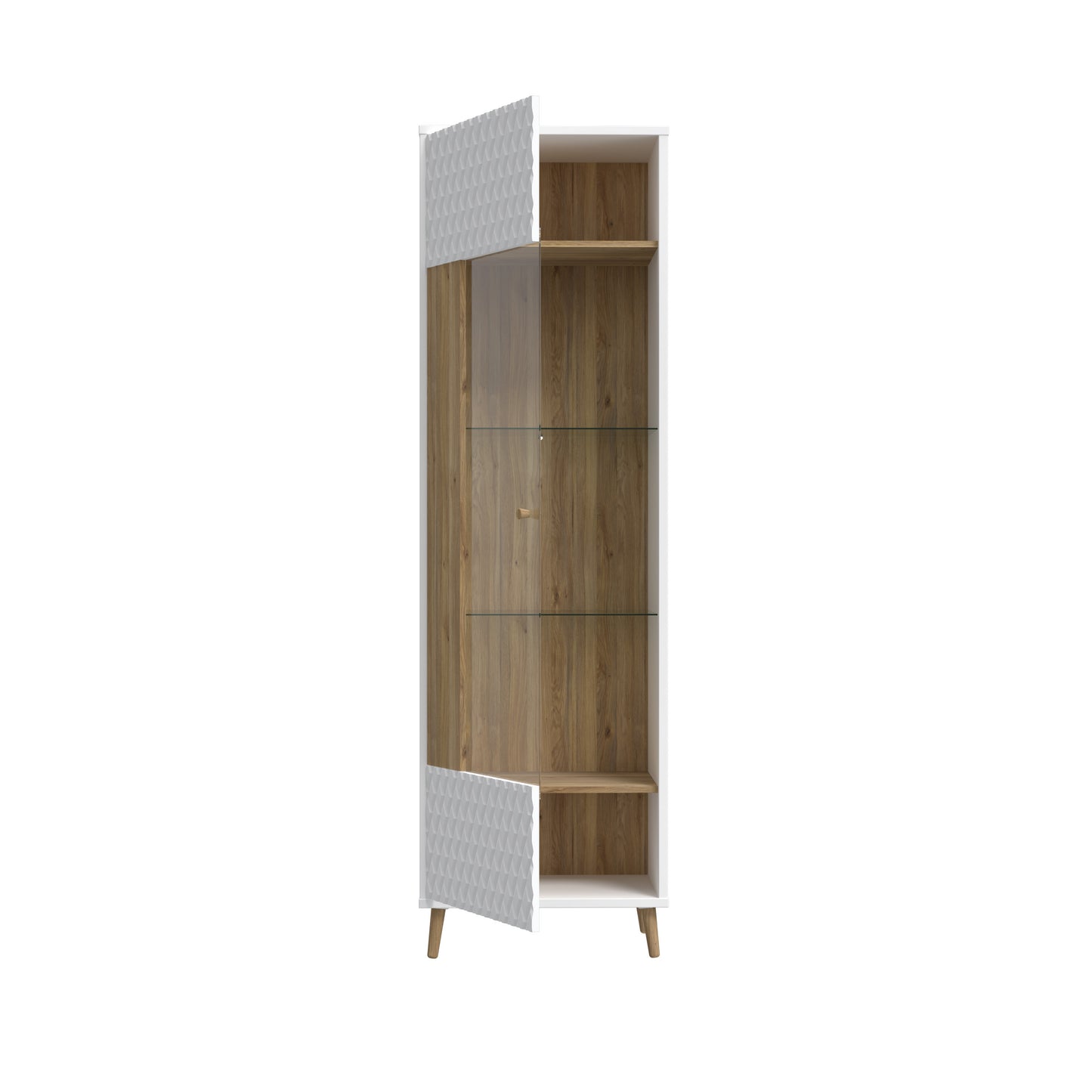 Vitrina Inalta Ankona Cu 1 Usa, Alb Si Stejar Mauvella, 59.8 Cm