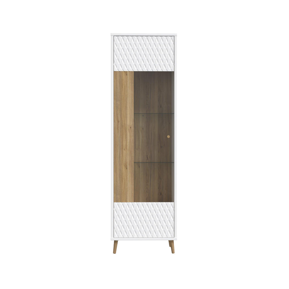 Vitrina Inalta Ankona Cu 1 Usa, Alb Si Stejar Mauvella, 59.8 Cm