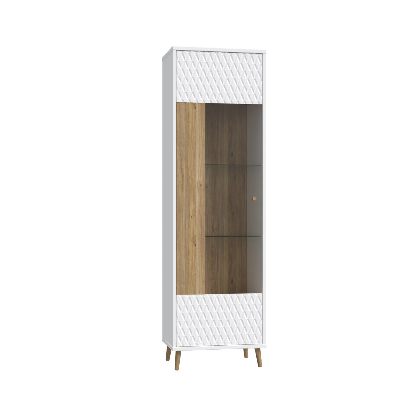 Vitrina Inalta Ankona Cu 1 Usa, Alb Si Stejar Mauvella, 59.8 Cm