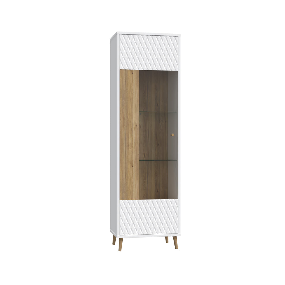 Vitrina Inalta Ankona Cu 1 Usa, Alb Si Stejar Mauvella, 59.8 Cm