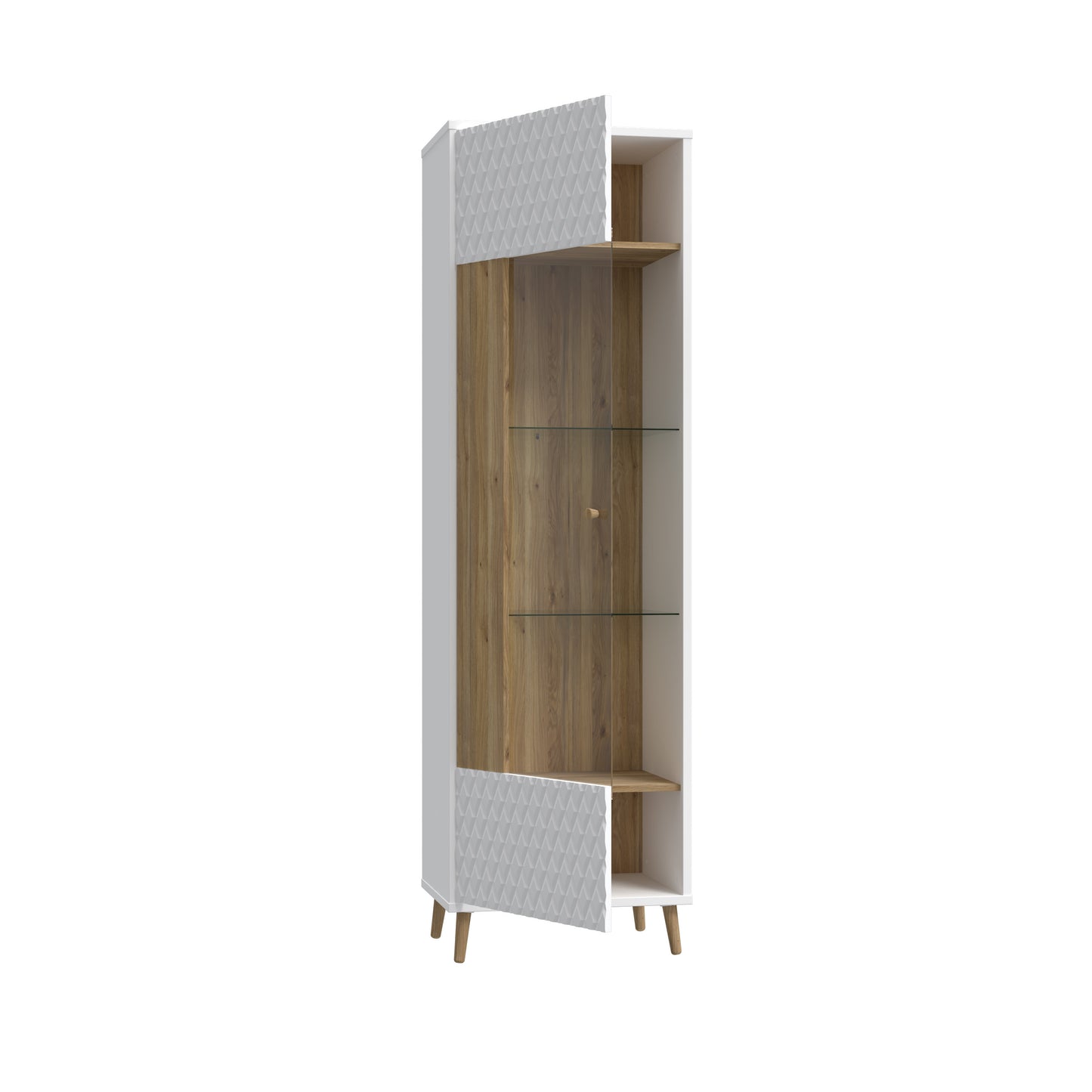 Vitrina Inalta Ankona Cu 1 Usa, Alb Si Stejar Mauvella, 59.8 Cm