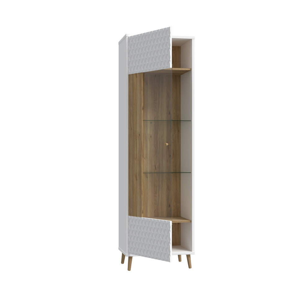 Vitrina Inalta Ankona Cu 1 Usa, Alb Si Stejar Mauvella, 59.8 Cm