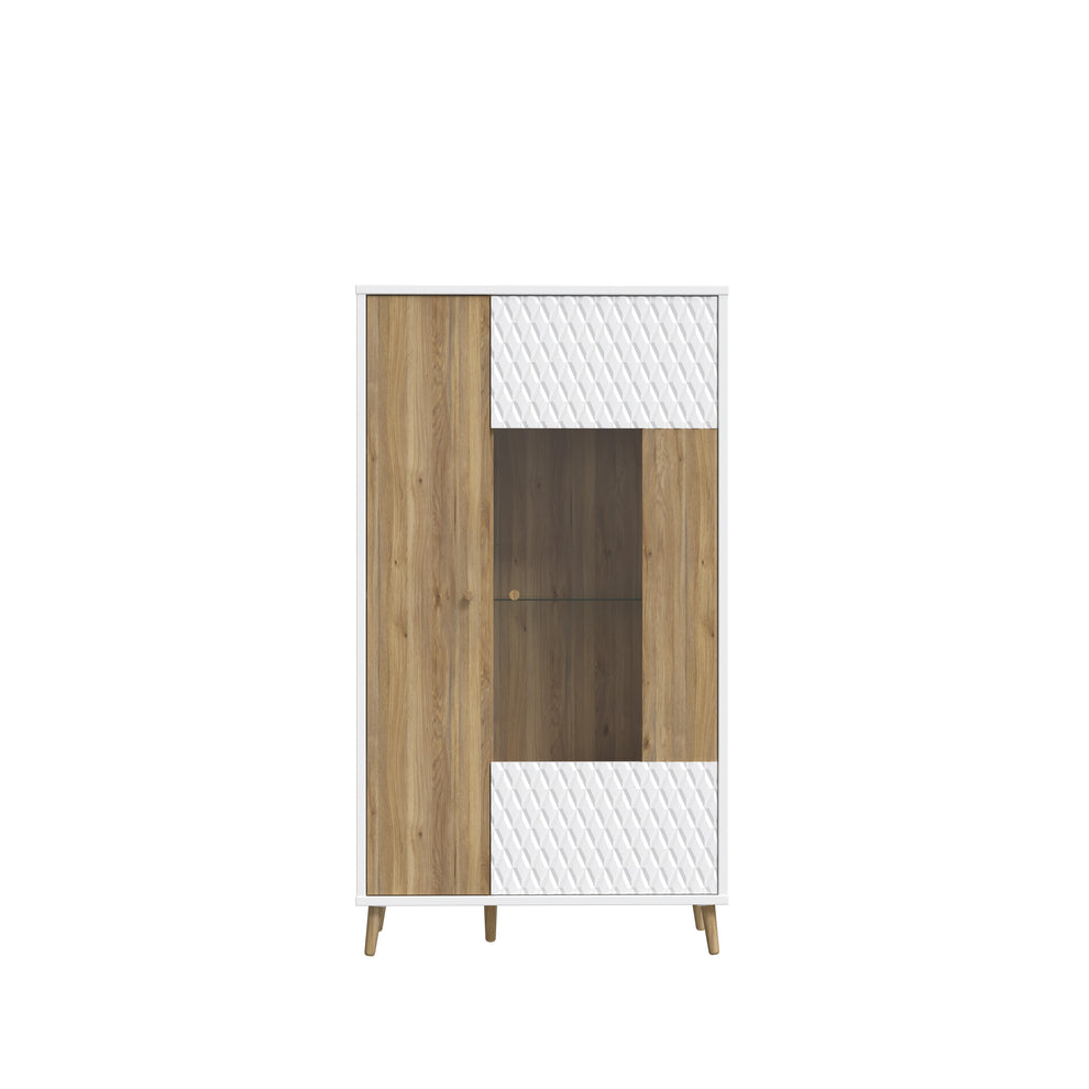 Vitrina Joasa Ankona Cu 2 Usi, Alb Si Stejar Mauvella, 89.5 Cm