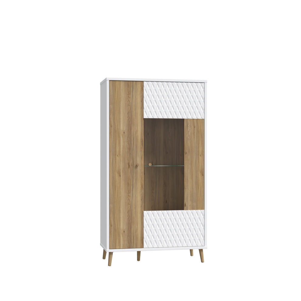 Vitrina Joasa Ankona Cu 2 Usi, Alb Si Stejar Mauvella, 89.5 Cm