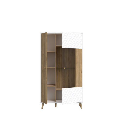 Vitrina Joasa Ankona Cu 2 Usi, Alb Si Stejar Mauvella, 89.5 Cm