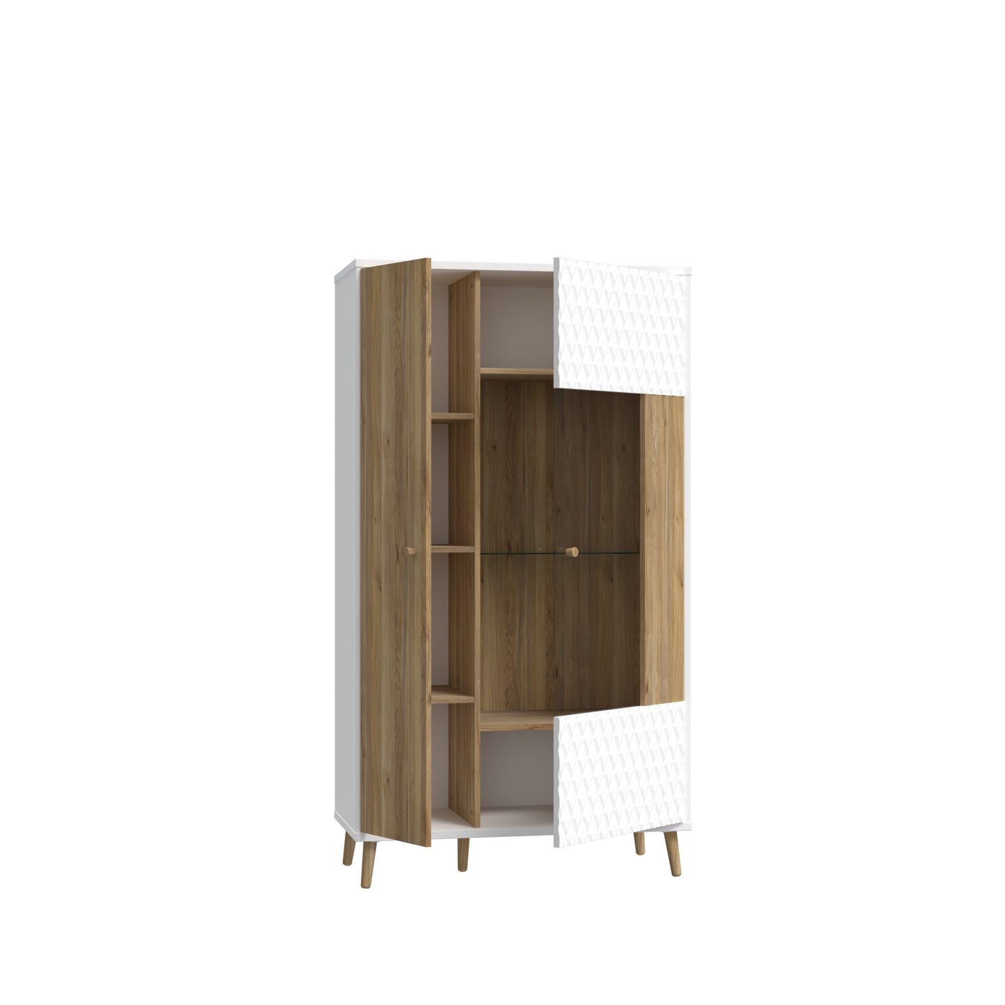 Vitrina Joasa Ankona Cu 2 Usi, Alb Si Stejar Mauvella, 89.5 Cm