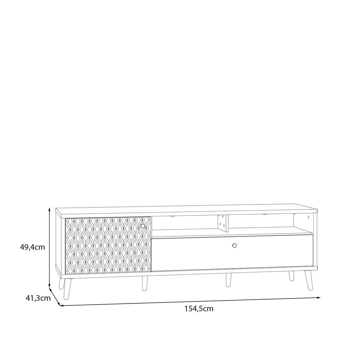 Comoda Tv Mare Cu 1 Usa Si 1 Sertar Ankona, Alb Si Stejar Mauvella, 154.5 Cm