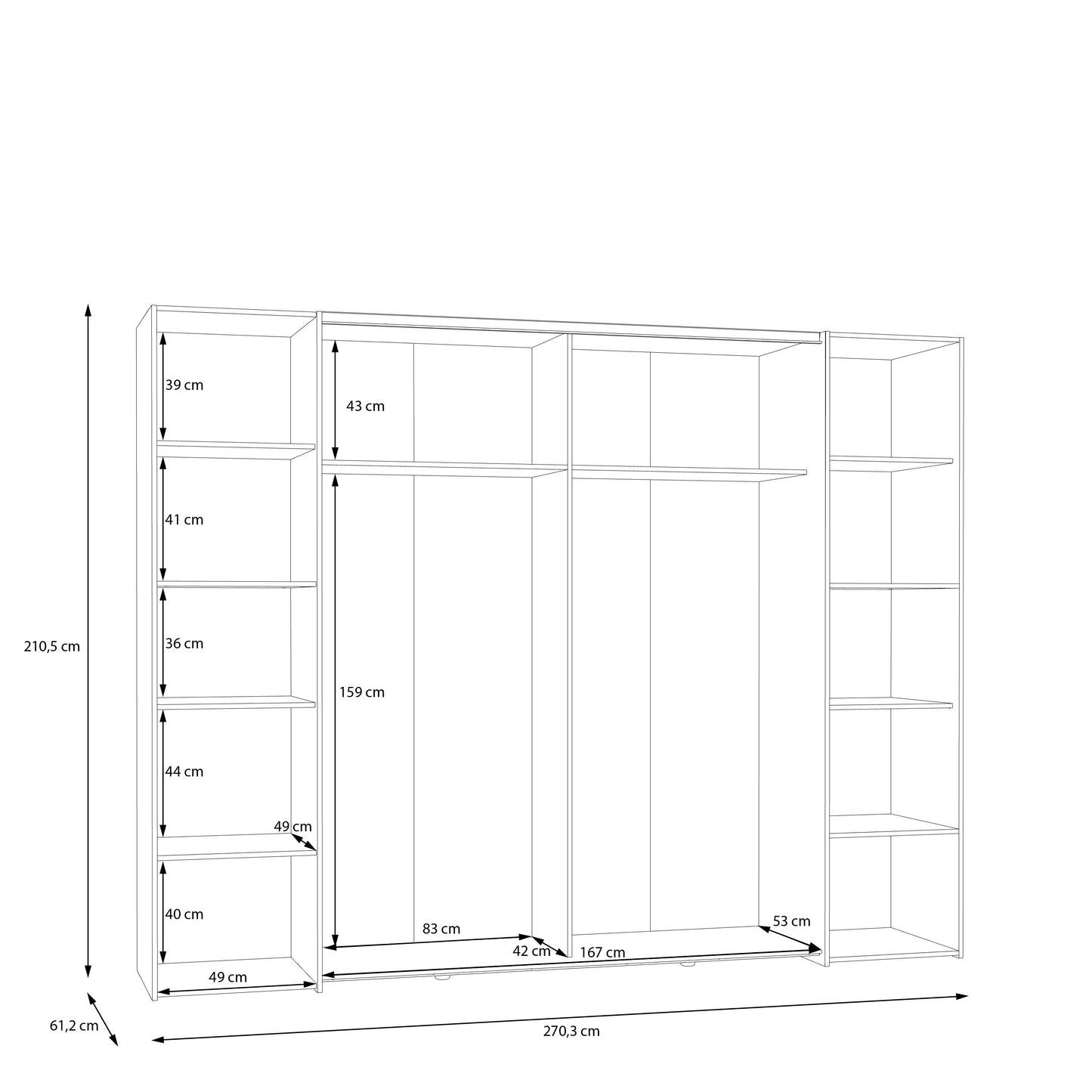 Dulap Energy Cu 4 Usi Negru Si Alb, 270 Cm