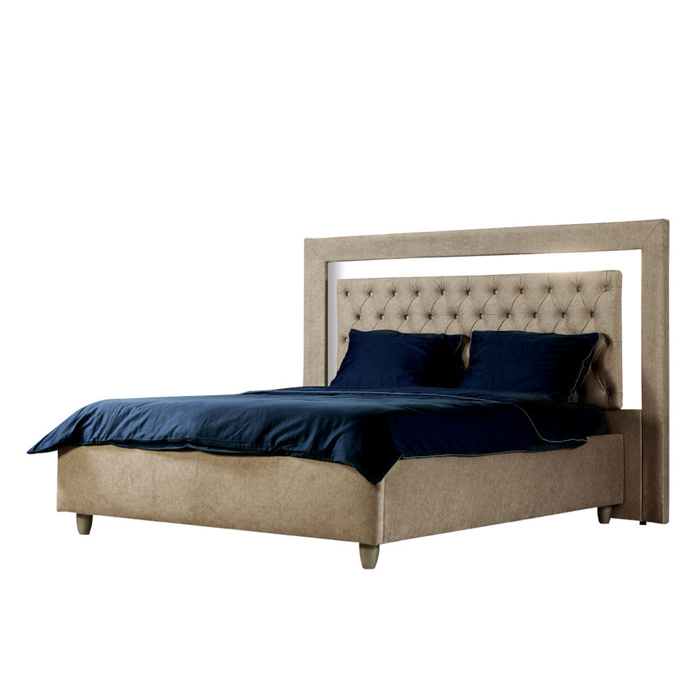 Pat Tapitat Phoenix, Dimensiune Saltea 160 x 200 Cm, Cu Somiera Rabatabila, Gri